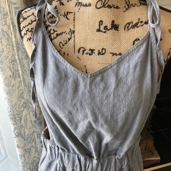 notPERFECTLINEN Light Blue 100% Linen Cropped Jumper Romper BEAUTIFUL Sz L - Picture 3 of 10